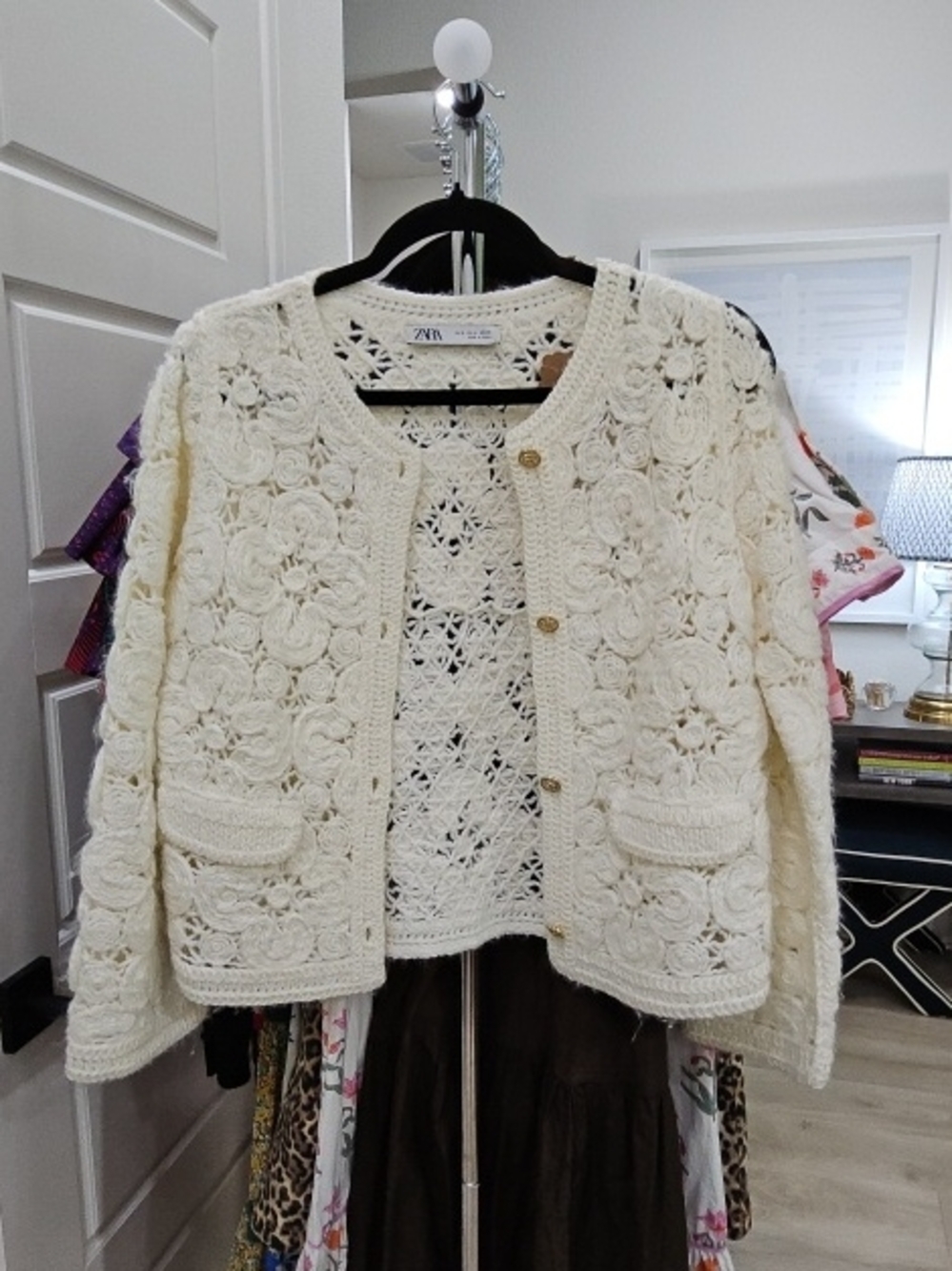 Zara Ivory Crochet Floral Cardigan